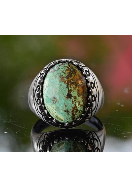 Arizona Yeşil Turkuaz Taşı Yüzük, 925 Ayar Gümüş Yüzük Erkekler Için fırsatları