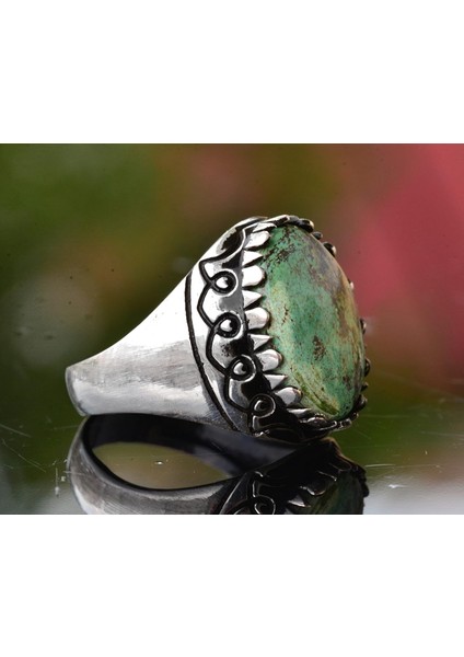 Arizona Yeşil Turkuaz Taşı Yüzük, 925 Ayar Gümüş Yüzük Erkekler Için indirimleri