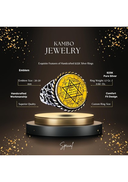 Erkekler Için Sterlin Gümüş Yüzük - David Yıldızı Tılsımı ile Yazılı Islami Sözler fiyatları