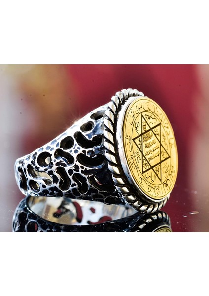 Erkekler Için Sterlin Gümüş Yüzük - David Yıldızı Tılsımı ile Yazılı Islami Sözler modelleri