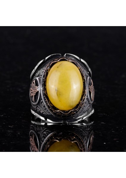 Osmanlı Tuğra Gümüş Yüzük, Doğal Sarı Akik Taşlı Yüzük, 925 Ayar Gümüş Yüzük Erkekler Için modelleri
