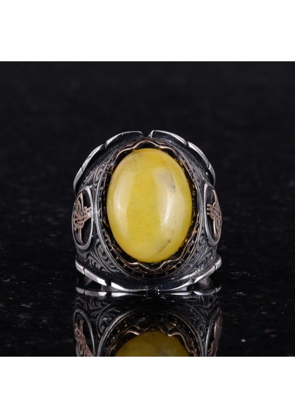 Osmanlı Tuğra Gümüş Yüzük, Doğal Sarı Akik Taşlı Yüzük, 925 Ayar Gümüş Yüzük Erkekler Için indirimleri