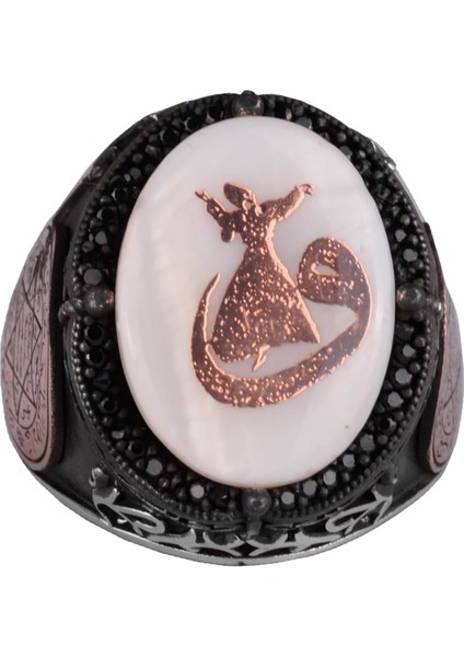 Desenli El Yapımı Yüzük - 925 Ayar Gümüş Erkek Yüzüğü - David Yıldızı Takısı (Vav ve Semazen)