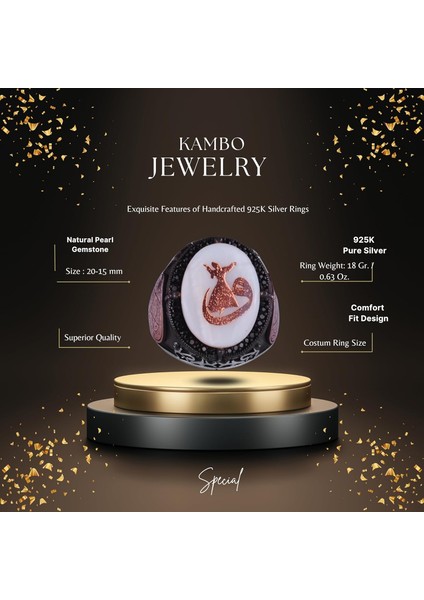 Desenli El Yapımı Yüzük - 925 Ayar Gümüş Erkek Yüzüğü - David Yıldızı Takısı (Vav ve Semazen) fiyatları