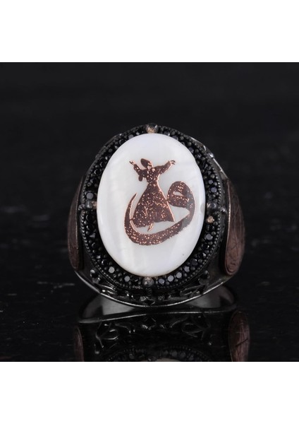 Desenli El Yapımı Yüzük - 925 Ayar Gümüş Erkek Yüzüğü - David Yıldızı Takısı (Vav ve Semazen) fırsatları