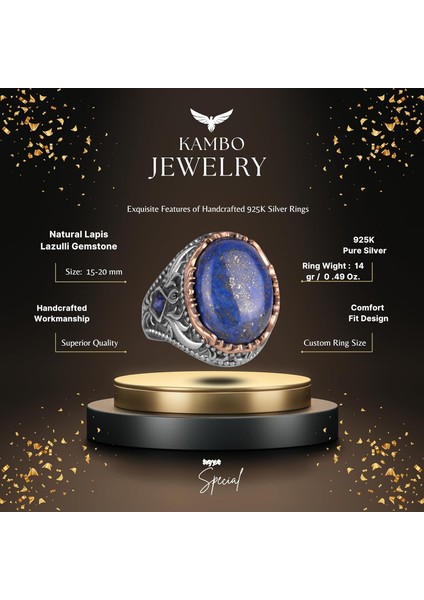 Doğal Taş Yüzük - 925 Ayar Gümüş El Yapımı Yüzük (Lapis Lazuli) fiyatları