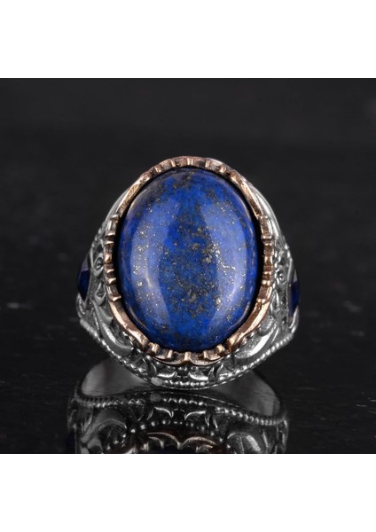 Doğal Taş Yüzük - 925 Ayar Gümüş El Yapımı Yüzük (Lapis Lazuli) fırsatları