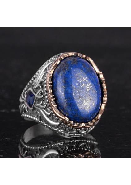 Doğal Taş Yüzük - 925 Ayar Gümüş El Yapımı Yüzük (Lapis Lazuli) indirimleri