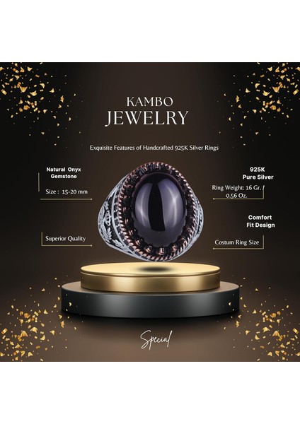 Doğal Taş Yüzük - El Yapımı Kartal Yüzüğü - 925 Ayar Gümüş Yüzük (Oniks) fiyatları