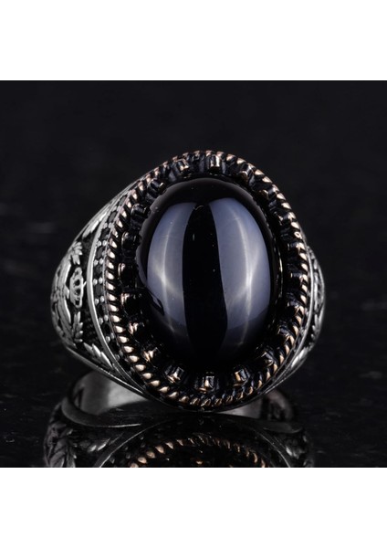 Doğal Taş Yüzük - El Yapımı Kartal Yüzüğü - 925 Ayar Gümüş Yüzük (Oniks) fırsatları