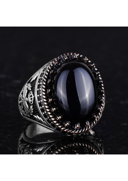Doğal Taş Yüzük - El Yapımı Kartal Yüzüğü - 925 Ayar Gümüş Yüzük (Oniks) indirimleri