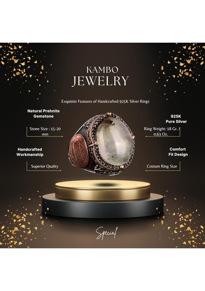 Doğal Prehnit Jade Taş Yüzük, Davut Yıldızı Gümüş Yüzük - Şifa Veren 925 Ayar Sert Gümüş Erkek Yüzük - Huzur ve Içgörü Tasarımı fiyatları