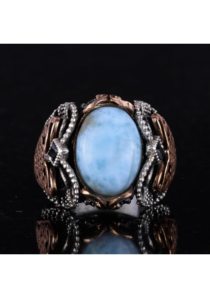Doğal Larimar Taşlı Yüzük, 925K Saf Gümüş Erkek Yüzüğü, Okyanus Sakinliği Tasarımı fiyatları