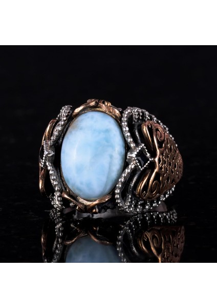 Doğal Larimar Taşlı Yüzük, 925K Saf Gümüş Erkek Yüzüğü, Okyanus Sakinliği Tasarımı modelleri