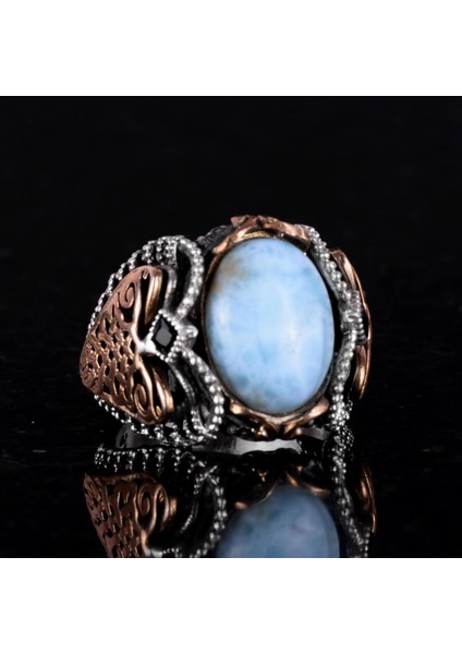 Doğal Larimar Taşlı Yüzük, 925K Saf Gümüş Erkek Yüzüğü, Okyanus Sakinliği Tasarımı fırsatları