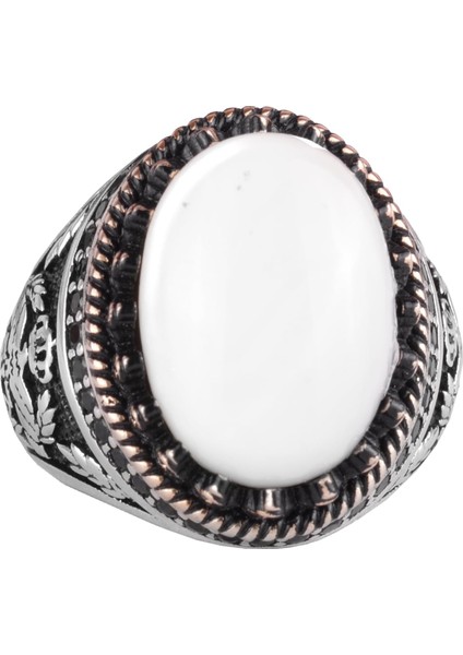 Doğal Sedef Taş Yüzük - El Yapımı Kartal Yüzüğü - 925 Ayar Gümüş Yüzük