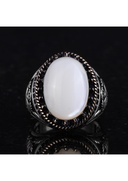 Doğal Sedef Taş Yüzük - El Yapımı Kartal Yüzüğü - 925 Ayar Gümüş Yüzük fırsatları