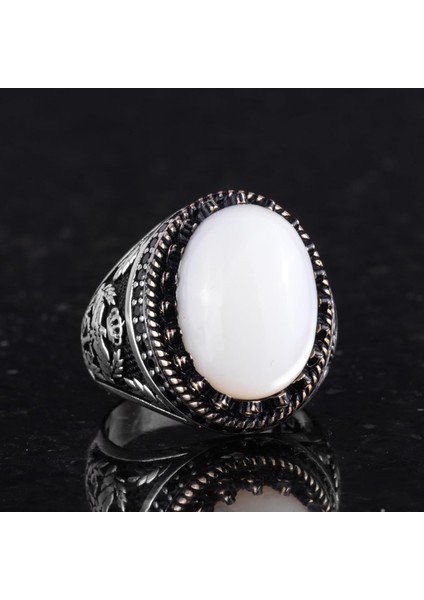 Doğal Sedef Taş Yüzük - El Yapımı Kartal Yüzüğü - 925 Ayar Gümüş Yüzük indirimleri