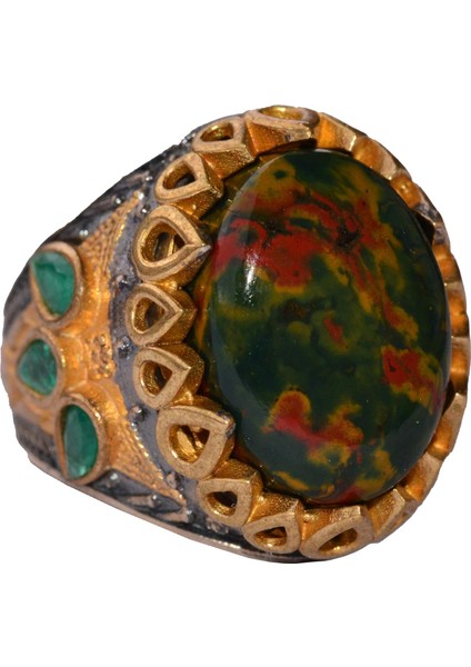 Erkekler Için El Yapımı Doğal Kan Taşı Gümüş Yüzük