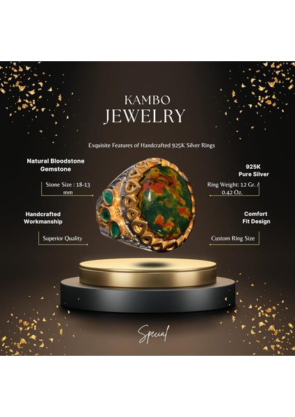 Erkekler Için El Yapımı Doğal Kan Taşı Gümüş Yüzük fiyatları