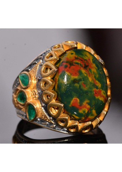 Erkekler Için El Yapımı Doğal Kan Taşı Gümüş Yüzük modelleri