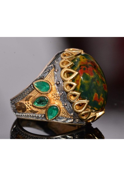 Erkekler Için El Yapımı Doğal Kan Taşı Gümüş Yüzük fırsatları