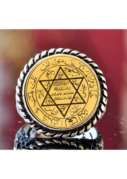 Erkekler Için Sterlin Gümüş Yüzük - David Yıldızı Tılsımı ile Yazılı Islami Sözler fırsatları