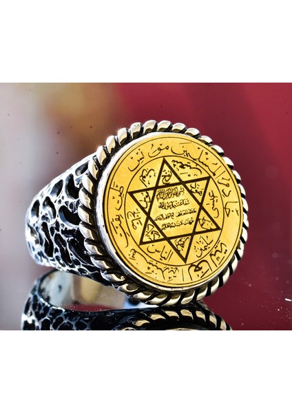 Erkekler Için Sterlin Gümüş Yüzük - David Yıldızı Tılsımı ile Yazılı Islami Sözler indirimleri