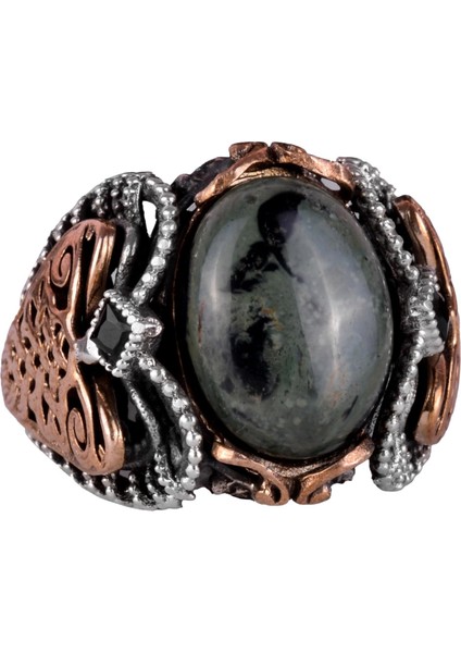 925 Ayar Katı Gümüş Erkek Yüzük, El Yapımı Doğal Yeşil Göz Taşı Yüzük, Doğal Vigor Tasarımı