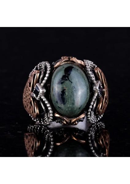 925 Ayar Katı Gümüş Erkek Yüzük, El Yapımı Doğal Yeşil Göz Taşı Yüzük, Doğal Vigor Tasarımı fiyatları