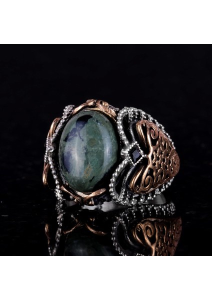 925 Ayar Katı Gümüş Erkek Yüzük, El Yapımı Doğal Yeşil Göz Taşı Yüzük, Doğal Vigor Tasarımı modelleri