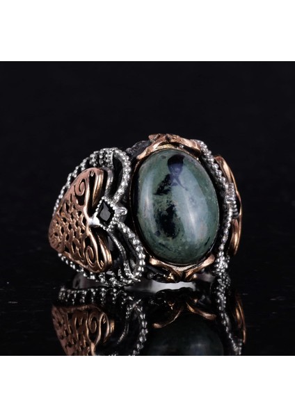 925 Ayar Katı Gümüş Erkek Yüzük, El Yapımı Doğal Yeşil Göz Taşı Yüzük, Doğal Vigor Tasarımı fırsatları