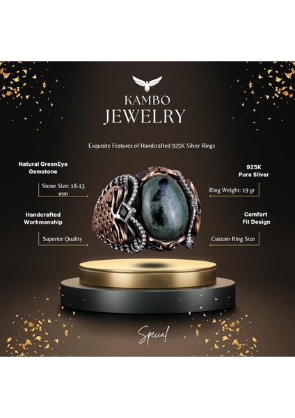 925 Ayar Katı Gümüş Erkek Yüzük, El Yapımı Doğal Yeşil Göz Taşı Yüzük, Doğal Vigor Tasarımı indirimleri