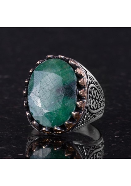 925 Ayar Katı Gümüş Erkek Yüzük - Doğal Taşlı El Yapımı Şıklık (Zümrüt Taşı) modelleri