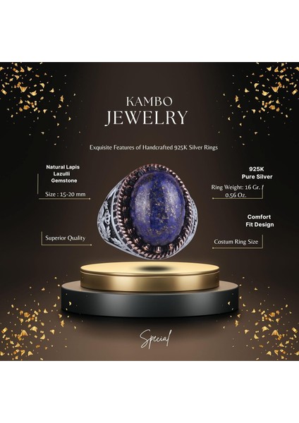 Doğal Taş Yüzük - El Yapımı Kartal Yüzüğü - 925 Ayar Gümüş Yüzük (Lapis Lazuli) fiyatları