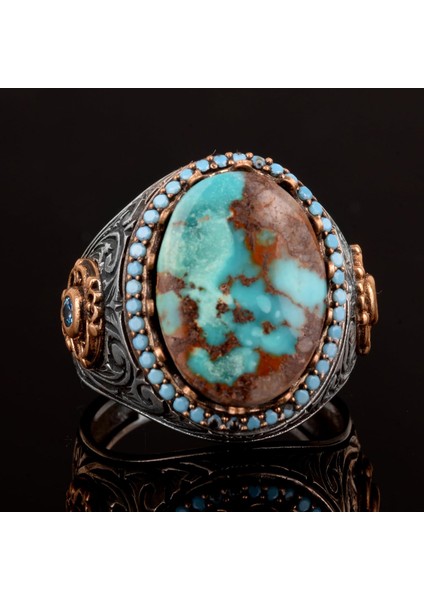 El Yapımı Doğal Arizona Turkuaz Taş Yüzük, 925 Ayar Gümüş Yüzük, Sultan Yüzüğü fırsatları