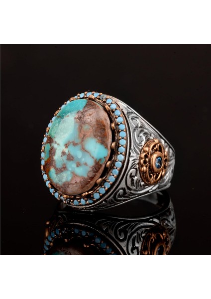 El Yapımı Doğal Arizona Turkuaz Taş Yüzük, 925 Ayar Gümüş Yüzük, Sultan Yüzüğü indirimleri