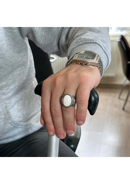 Doğal Sedef Taş Yüzük, 925 Ayar Gümüş Erkek Yüzük modelleri