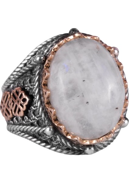 Doğal Ay Taşı Taş Yüzük, 925 Ayar Katı Gümüş Erkek Yüzüğü, Ay Işığı Tasarımı