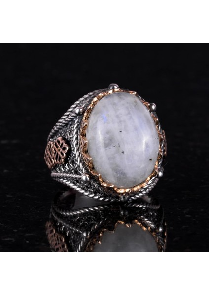 Doğal Ay Taşı Taş Yüzük, 925 Ayar Katı Gümüş Erkek Yüzüğü, Ay Işığı Tasarımı fiyatları