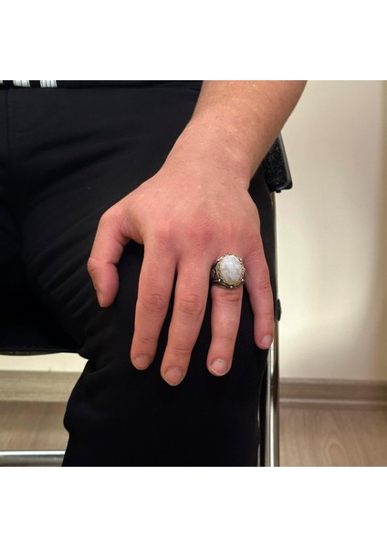 Doğal Ay Taşı Taş Yüzük, 925 Ayar Katı Gümüş Erkek Yüzüğü, Ay Işığı Tasarımı modelleri