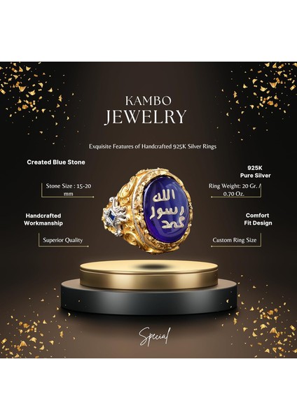 Erkek Sterling Gümüş Islami Yüzük - Müslüman Dini Hediye, Altın Kaplama fiyatları