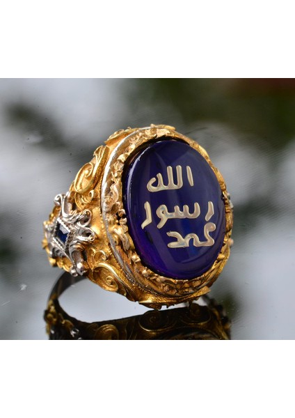 Erkek Sterling Gümüş Islami Yüzük - Müslüman Dini Hediye, Altın Kaplama modelleri