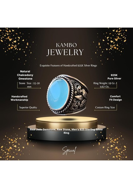 Erkekler Için Şık Doğal Kalsedon Taş Koleksiyonu: 925 Ayar Gümüş Yüzükler fiyatları