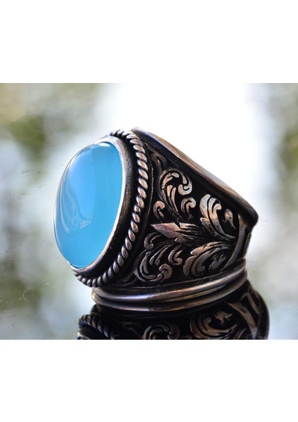 Erkekler Için Şık Doğal Kalsedon Taş Koleksiyonu: 925 Ayar Gümüş Yüzükler fırsatları