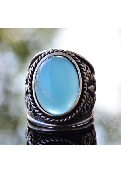 Erkekler Için Şık Doğal Kalsedon Taş Koleksiyonu: 925 Ayar Gümüş Yüzükler indirimleri