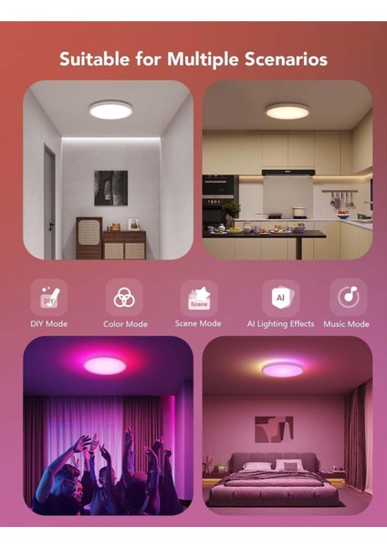 Rgbıc Smart Tavan Lambası, 24W, 16 Milyon Renk, Alexa & Google Assistant Uyumu