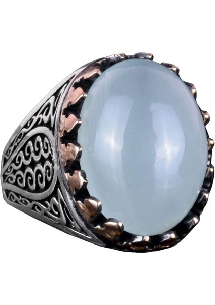 925 Ayar Katı Gümüş Erkek Yüzük - Doğal Taşlarla El Yapımı Şıklık (Cabochon Akuamarin Taşı)