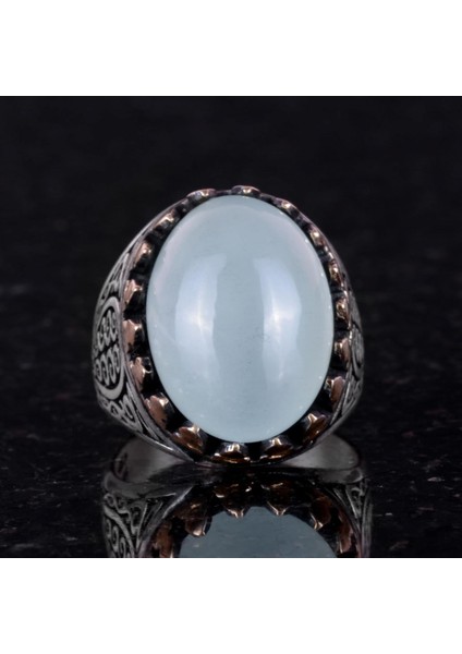 925 Ayar Katı Gümüş Erkek Yüzük - Doğal Taşlarla El Yapımı Şıklık (Cabochon Akuamarin Taşı) fiyatları