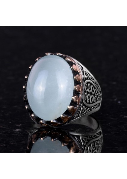 925 Ayar Katı Gümüş Erkek Yüzük - Doğal Taşlarla El Yapımı Şıklık (Cabochon Akuamarin Taşı) modelleri